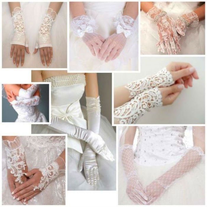 Перчатки на свадьбу из различных тканей